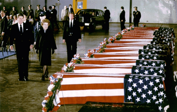 President and Nancy Reagan mourn the victims of the April 18, 1983 bombing of the US Embassy in Beirut.  Photo Source: http://www.defense.gov/dodcmsshare/newsstoryPhoto/2008-06/hrs_1983-O-xxxx-001.jpg