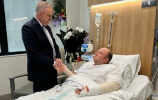 Australian PM Anthony Albanese meets Ahmed al-Ahmed at St George Hospital in Sydney.